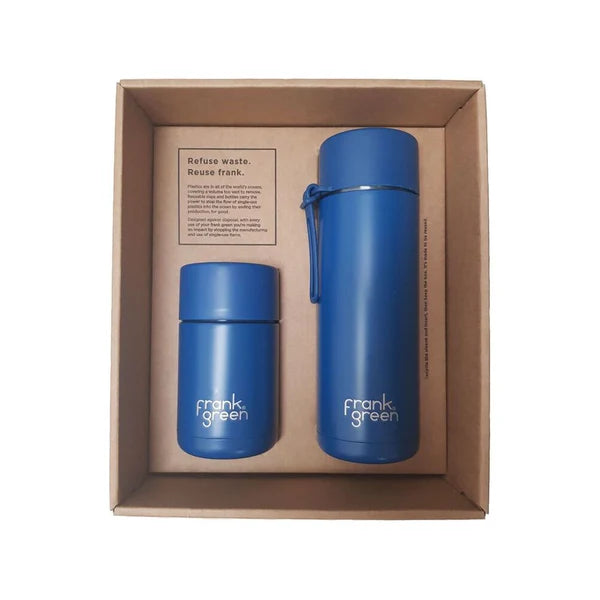 Frank Green |  The Essentials Gift Set | Deep Ocean| 595 ml Bottle | 355 ml Reusable Cup