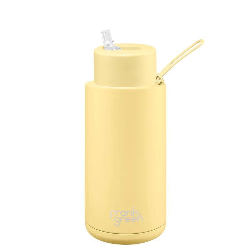 Frank Green Ceramic Drink Bottle With Straw Lid | 34 oz |  1000ml | Buttermilk